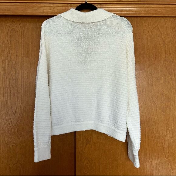 Free People Beach Carter Polo Collared Sweater White Size Medium Rugby - Picture 7 of 7